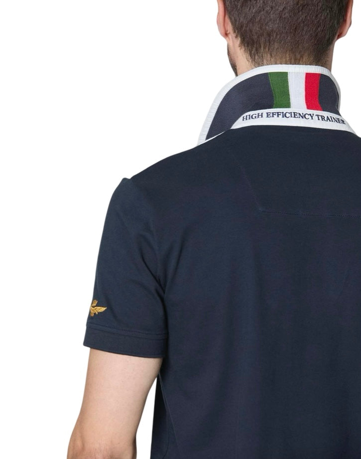 AERONAUTICA MILITARE - Polo Blu e Bianca Color Block Ricamata