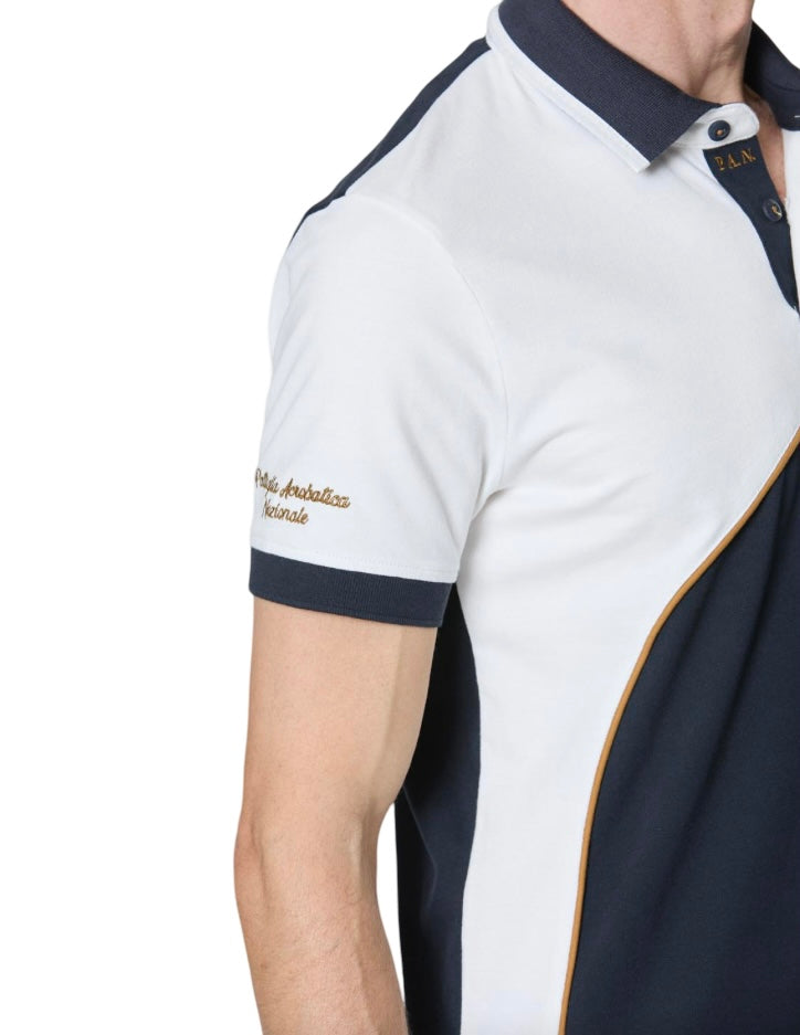 AERONAUTICA MILITARE - Polo Blu e Bianca Color Block Ricamata
