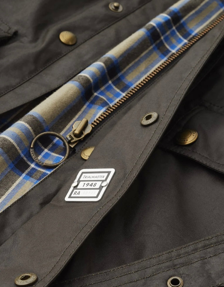 BELSTAFF - Giacca Trialmaster Verde Oliva in Cotone Cerato