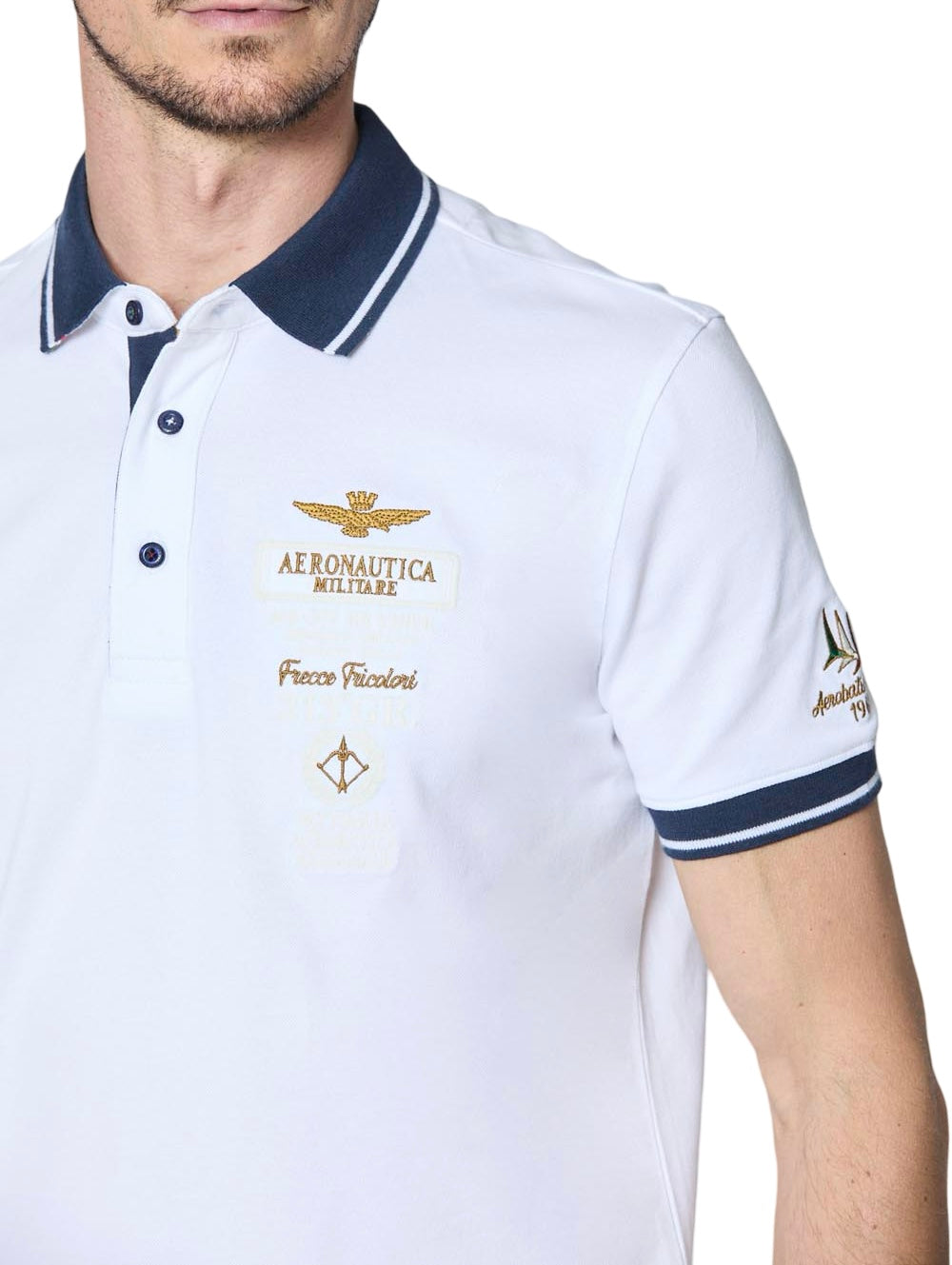 AERONAUTICA MILITARE - Polo Bianca Ricamata Frecce Tricolori