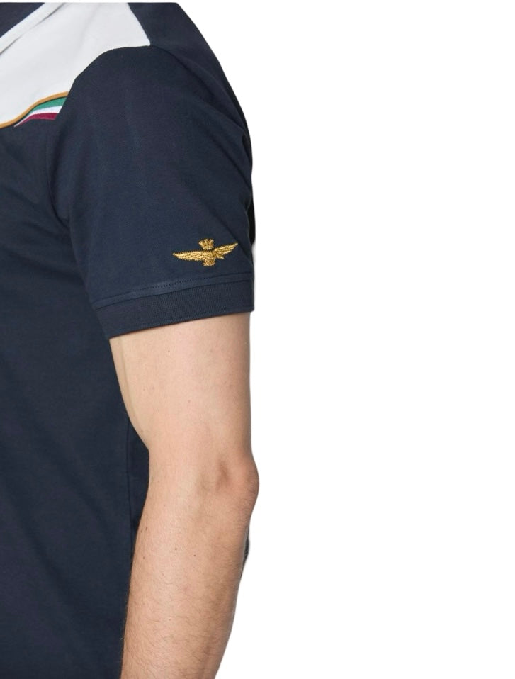 AERONAUTICA MILITARE - Polo Blu e Bianca Color Block Ricamata