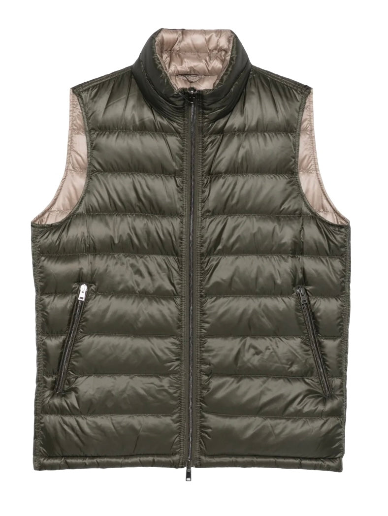 HERNO - Gilet Double Face Verde Militare e Beige