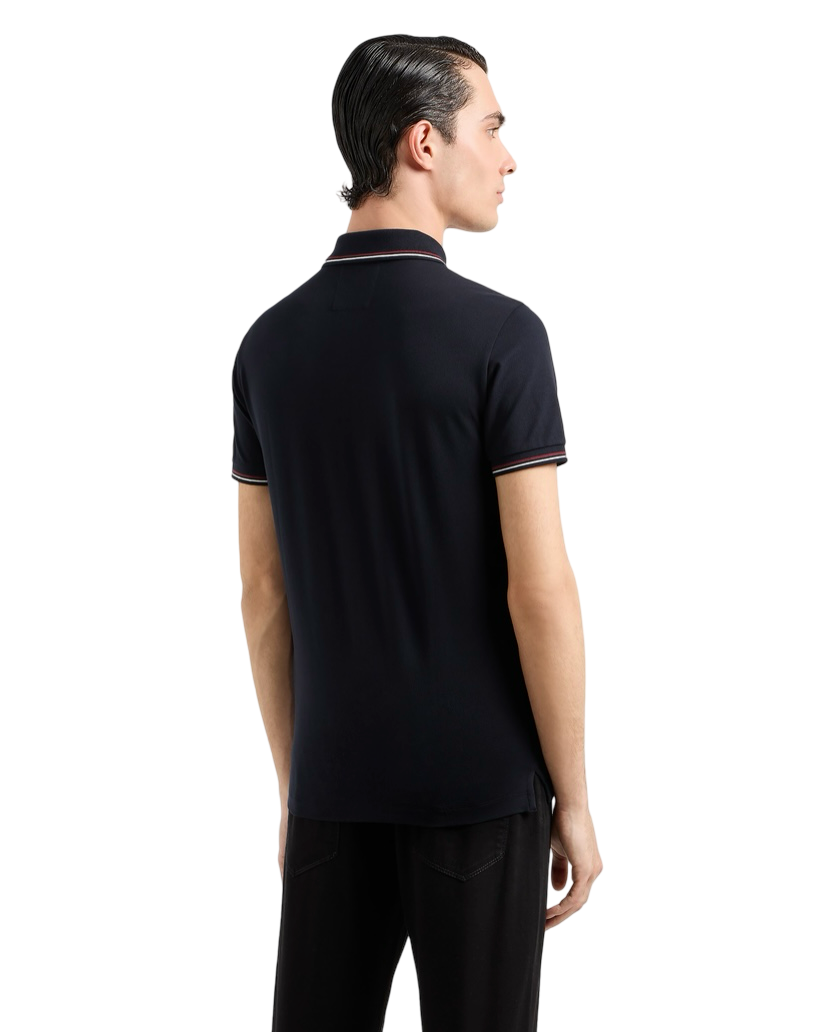 EMPORIO ARMANI - Polo Blu Navy in Piquet Stretch con Micro Eagle