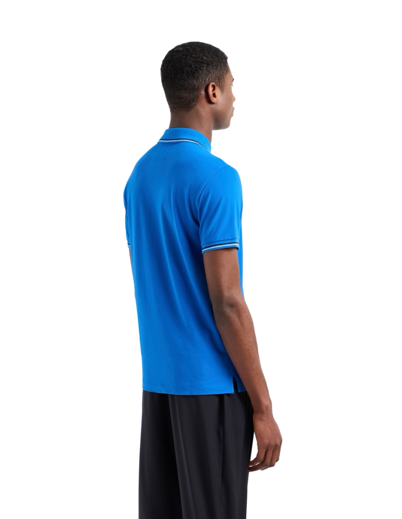 EMPORIO ARMANI - Polo Azzurro in Piquet Stretch con Micro Eagle
