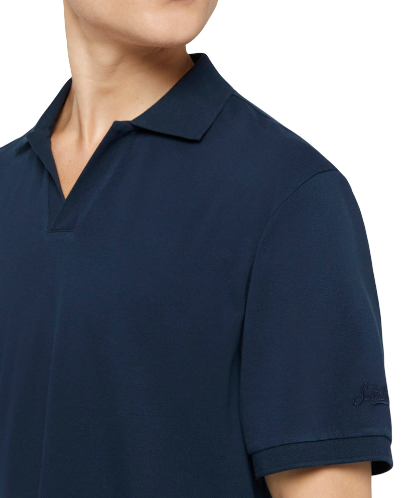 MC2 SAINT BARTH - Polo Blu Navy Charles in Cotone Stretch Piquet Senza Bottoni