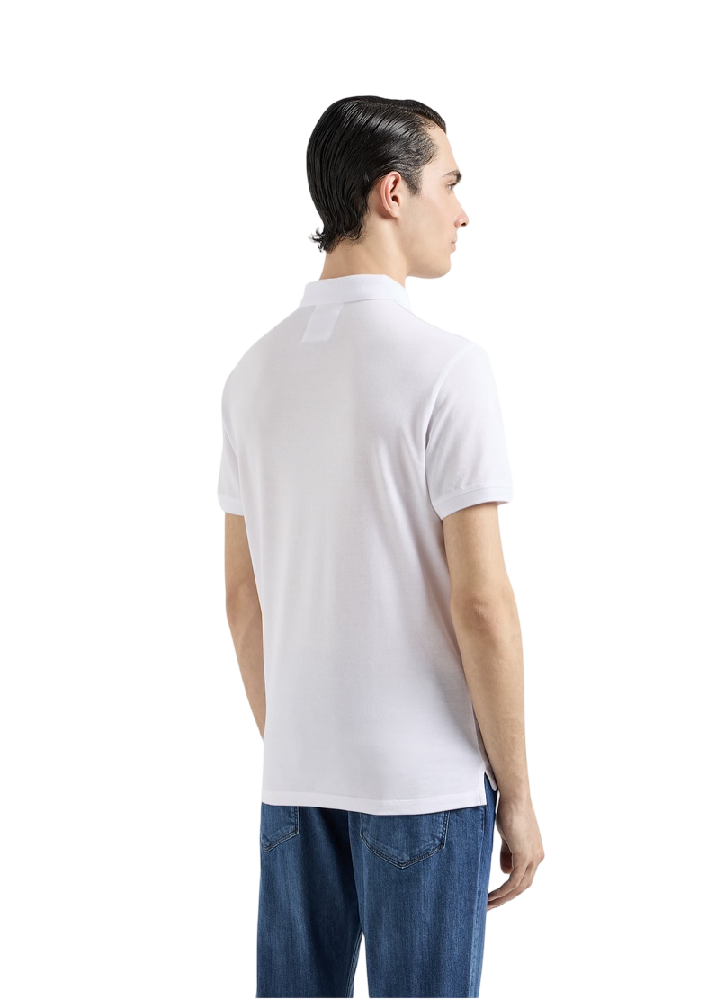 EMPORIO ARMANI - Polo Bianca Tinta Unita in Piquet con Micro Eagle