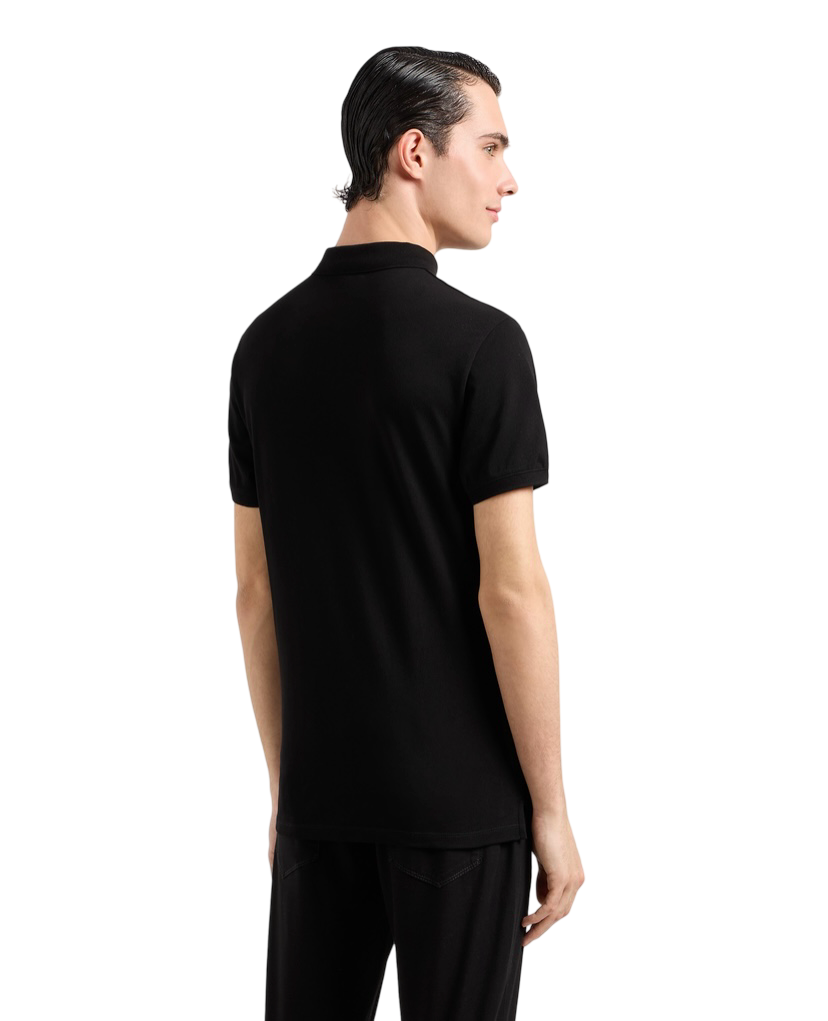 EMPORIO ARMANI - Polo Nera Tinta Unita in Piquet con Micro Eagle
