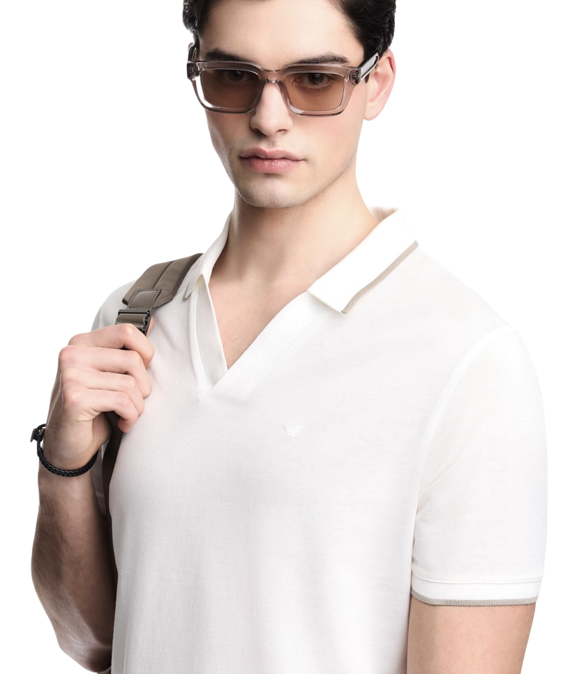 EMPORIO ARMANI - Polo Bianca con scollo V in Piquet