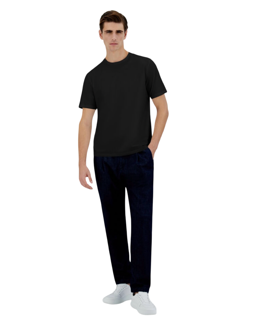 HERNO - T-shirt Nera in Cotone Stretch Superfine