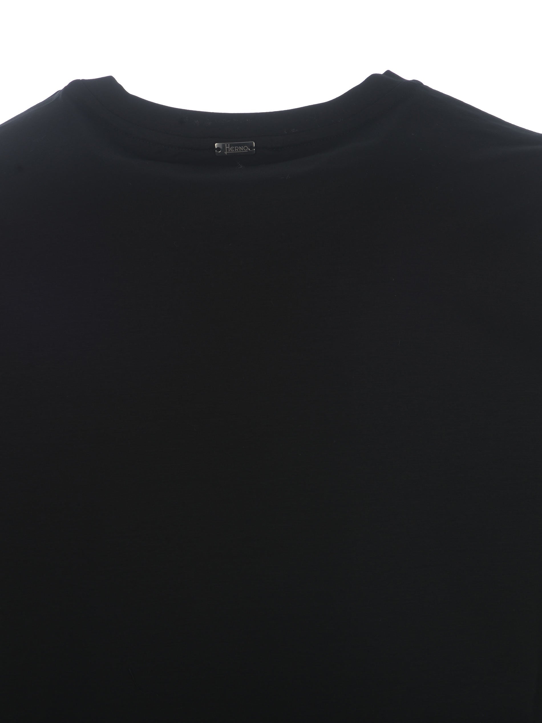HERNO - T-shirt Nera in Cotone Stretch Superfine