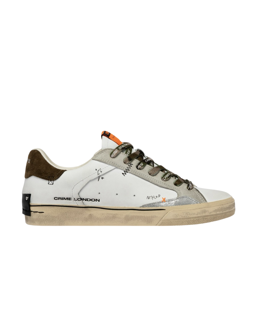 CRIME LONDON - Sneakers Distressed Bianca, Verde Militare e Arancione