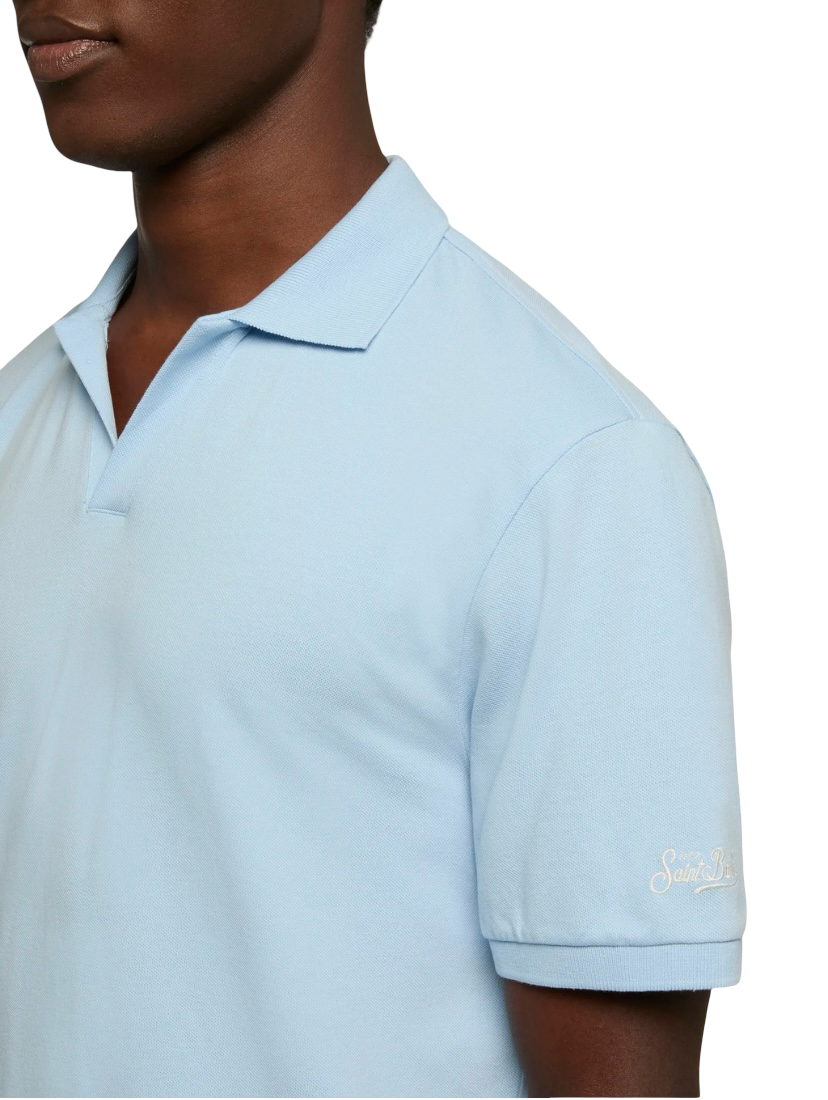 MC2 SAINT BARTH - Polo Celeste Charles in Cotone Stretch Piquet Senza Bottoni
