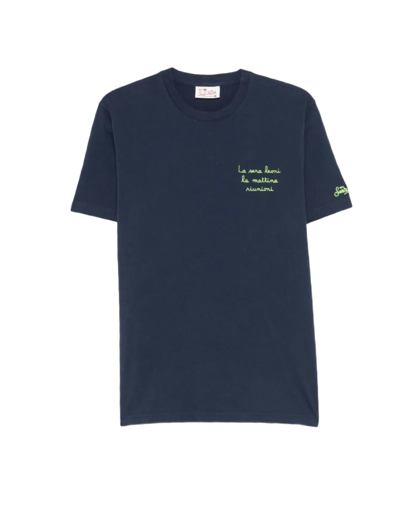 MC2 SAINT BARTH - T-shirt Blu con ricamo La Sera Leoni La Mattina Riunioni