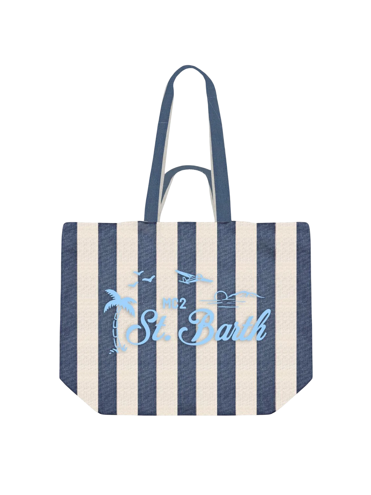 MC2 SAINT BARTH - Borsa Tote Essential Beach in Cotone a righe Blu e Bianca