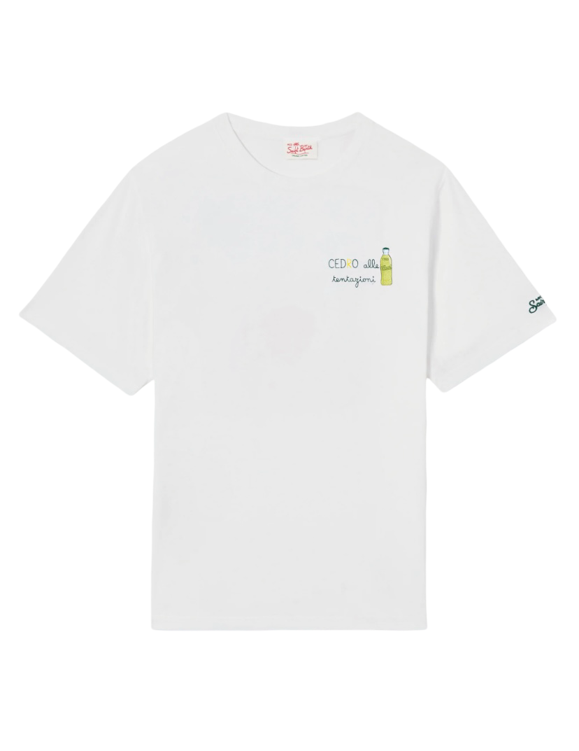 MC2 SAINT BARTH - T-shirt Bianca con ricamo Cedro alle Tentazioni