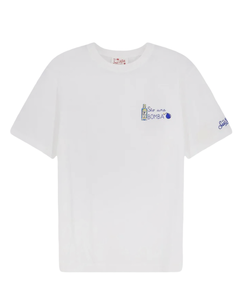 MC2 SAINT BARTH - T-shirt Bianca con ricamo Sto Una Bomba