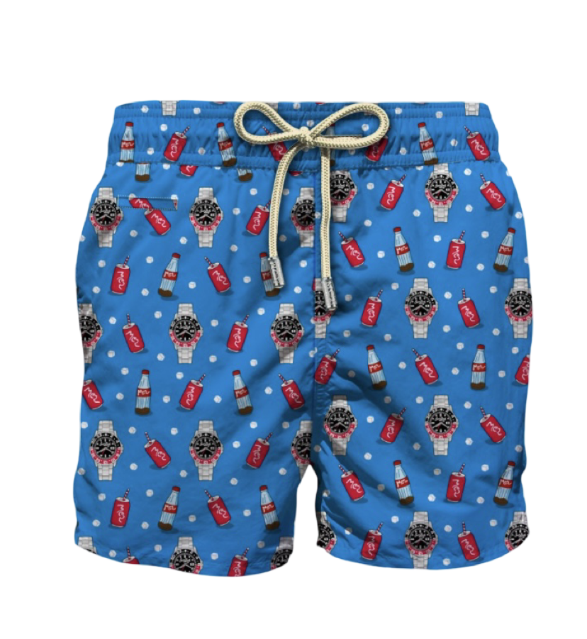 MC2 SAINT BARTH - Costume Azzurro con Stampa Watch Red Cola