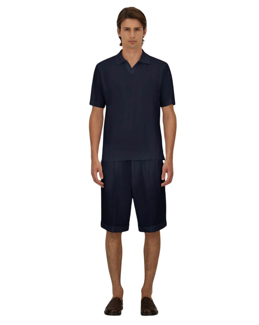 HERNO - Polo Blu in Jersey Knit Effect