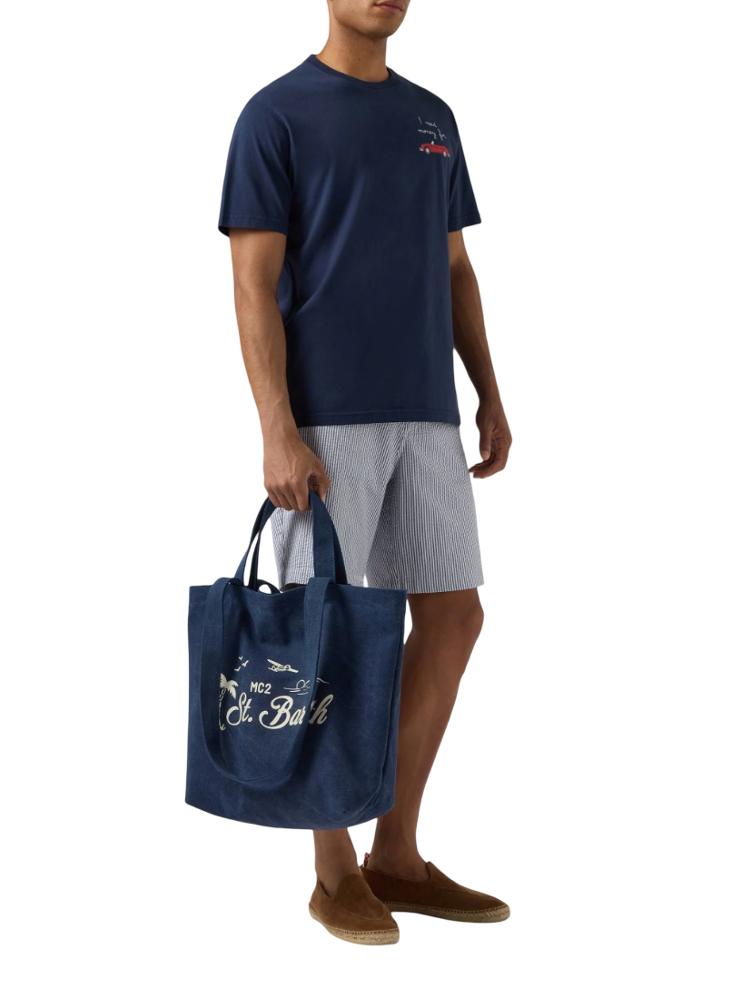 MC2 SAINT BARTH - Borsa Tote Essential Beach in Cotone Blu