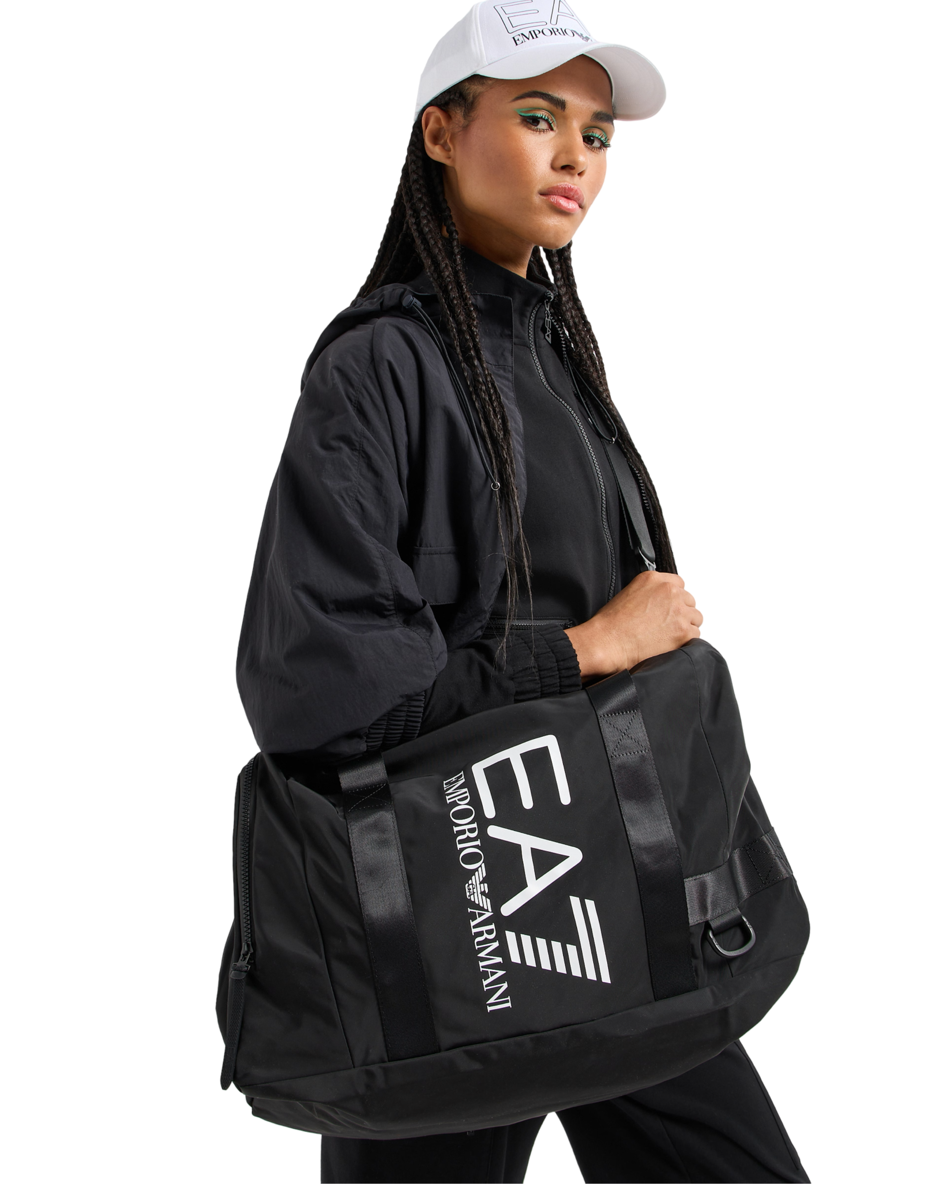 EA7 - Borsone Sportivo Nero con Maxi Logo in Tessuto Tecnico