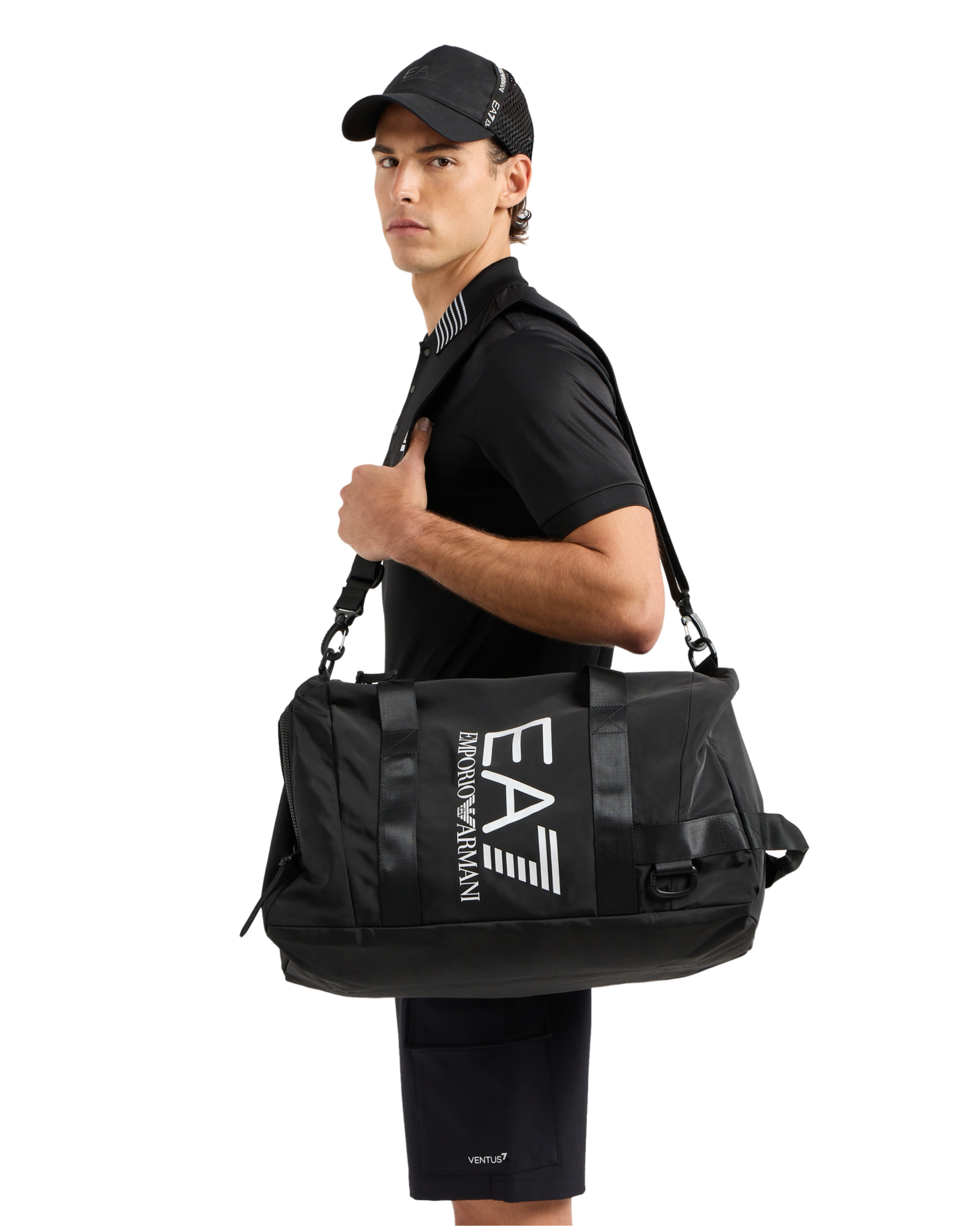 EA7 - Borsone Sportivo Nero con Maxi Logo in Tessuto Tecnico