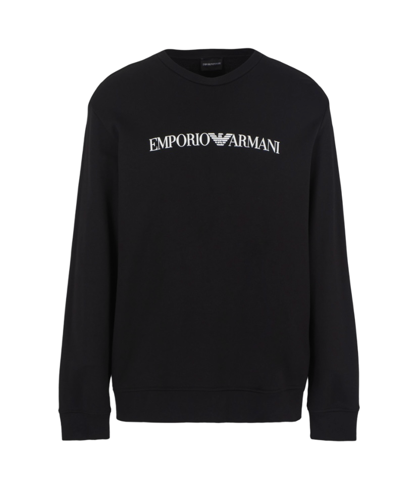 EMPORIO ARMANI - Felpa Nera con stampa Logo Essential