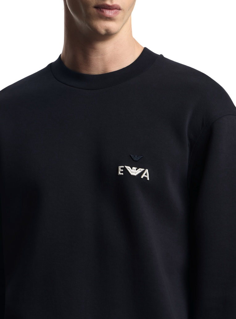 EMPORIO ARMANI - Felpa Blu Navy con ricamo EA in rilievo