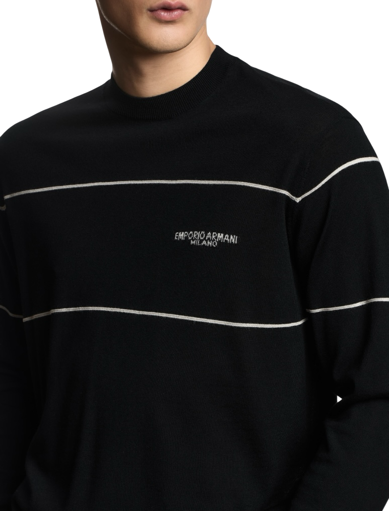 EMPORIO ARMANI - Maglione Nero con Logo Jacquard