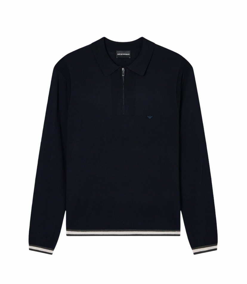 EMPORIO ARMANI - Maglione Blu Collo Polo con Zip