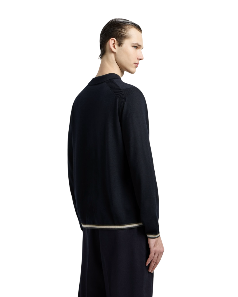 EMPORIO ARMANI - Maglione Blu Collo Polo con Zip