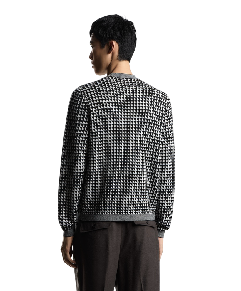 EMPORIO ARMANI - Maglione Bianco e Nero Jacquard motivo Aquile
