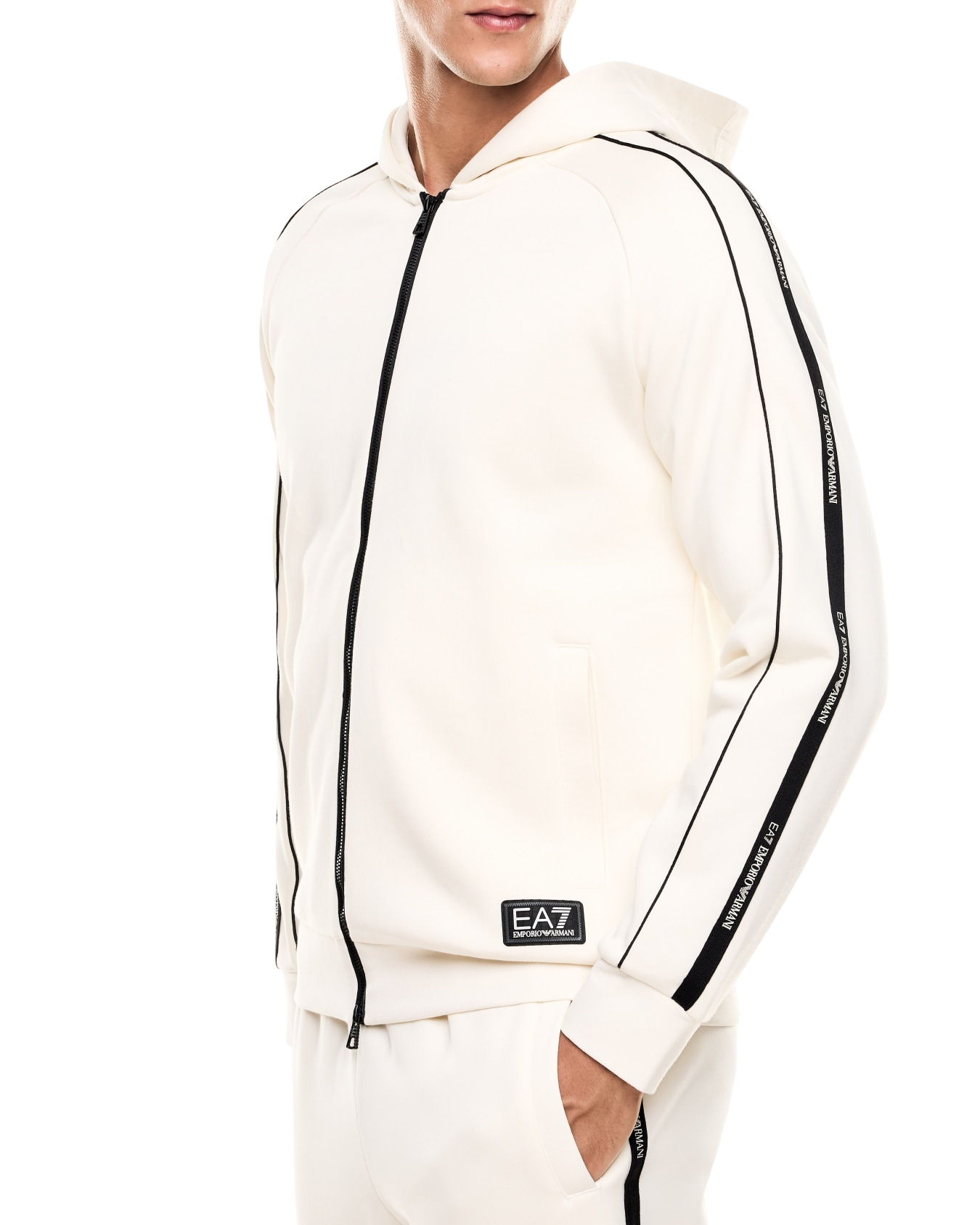 EA7 - Felpa Bianca con Cappuccio Logo Series