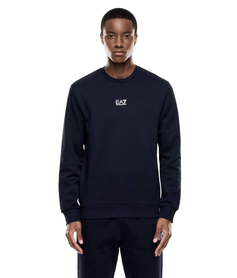 EA7 - Felpa Blu Girocollo con Logo piccolo sul petto Core Identity