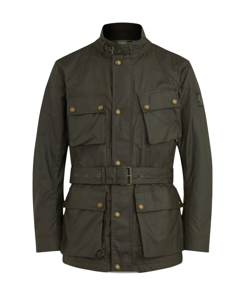 BELSTAFF - Giacca Trialmaster Verde Oliva in Cotone Cerato