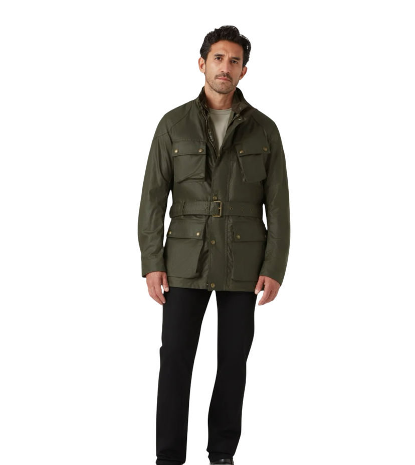 BELSTAFF - Giacca Trialmaster Verde Oliva in Cotone Cerato