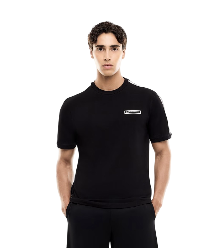 EA7 - T-shirt Nera Logo Series con Bande sulle spalle