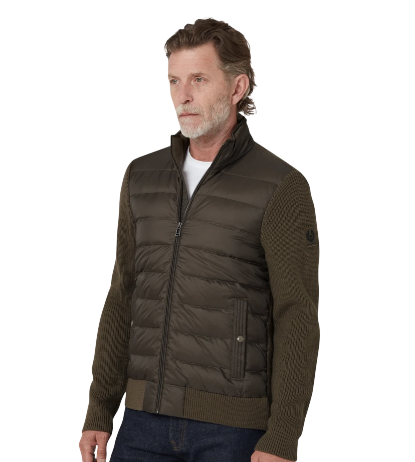 BELSTAFF - Cardigan Circuiteer Marrone con inserti in piumino