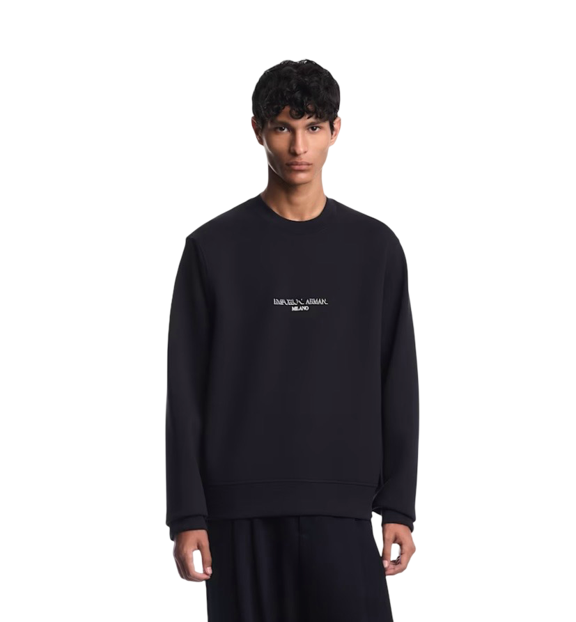 EMPORIO ARMANI - Felpa Blu in Double Jersey con Logo a contrasto