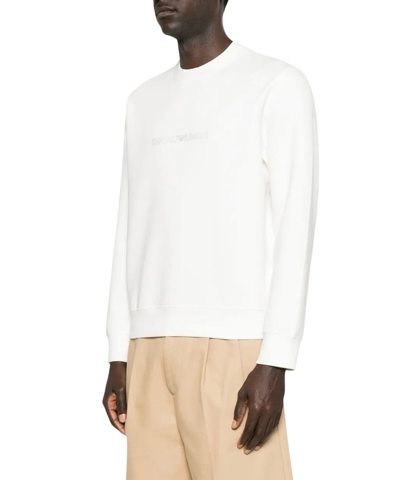 EMPORIO ARMANI - Felpa Bianca Essential in Doppio Jersey