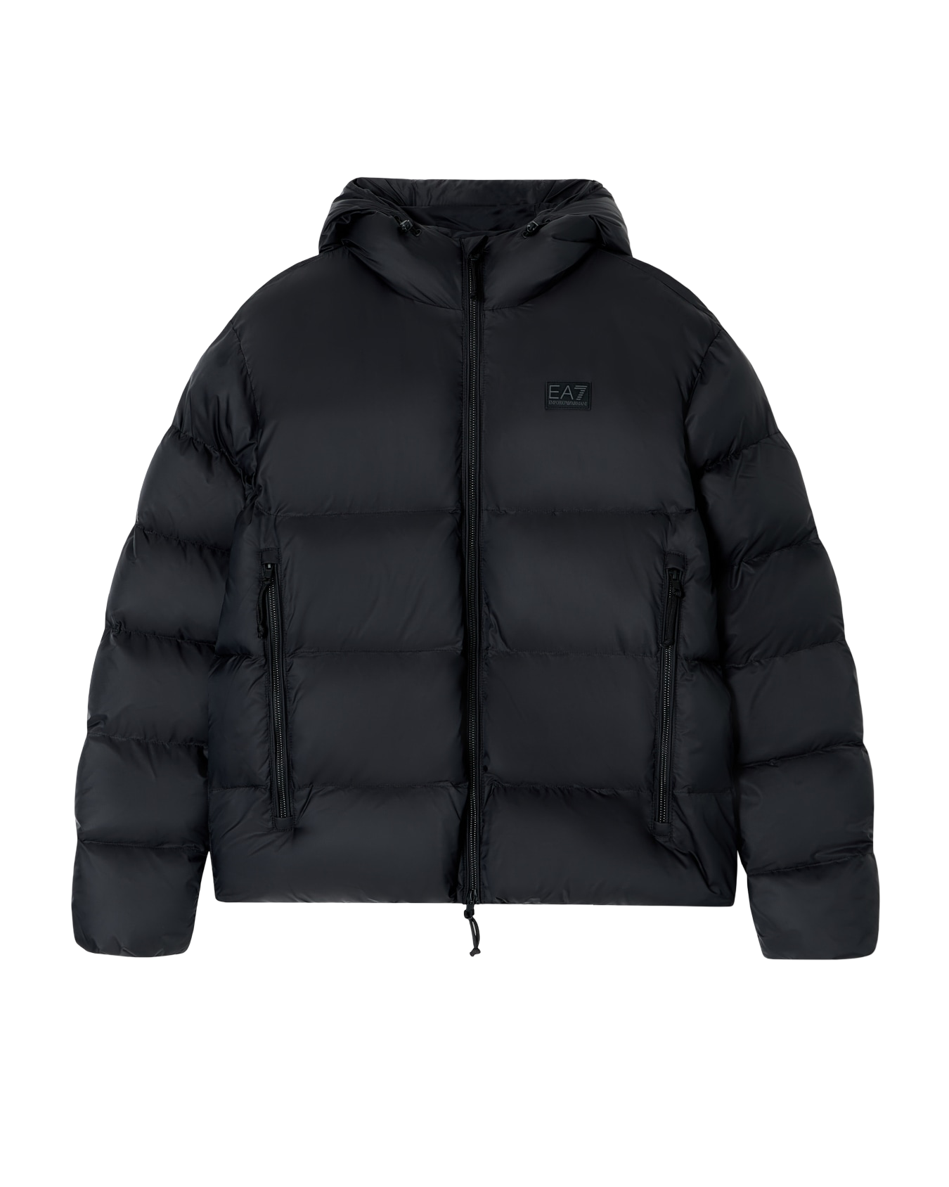 EA7 - Piumino Nero con Cappuccio con Logo sul Retro