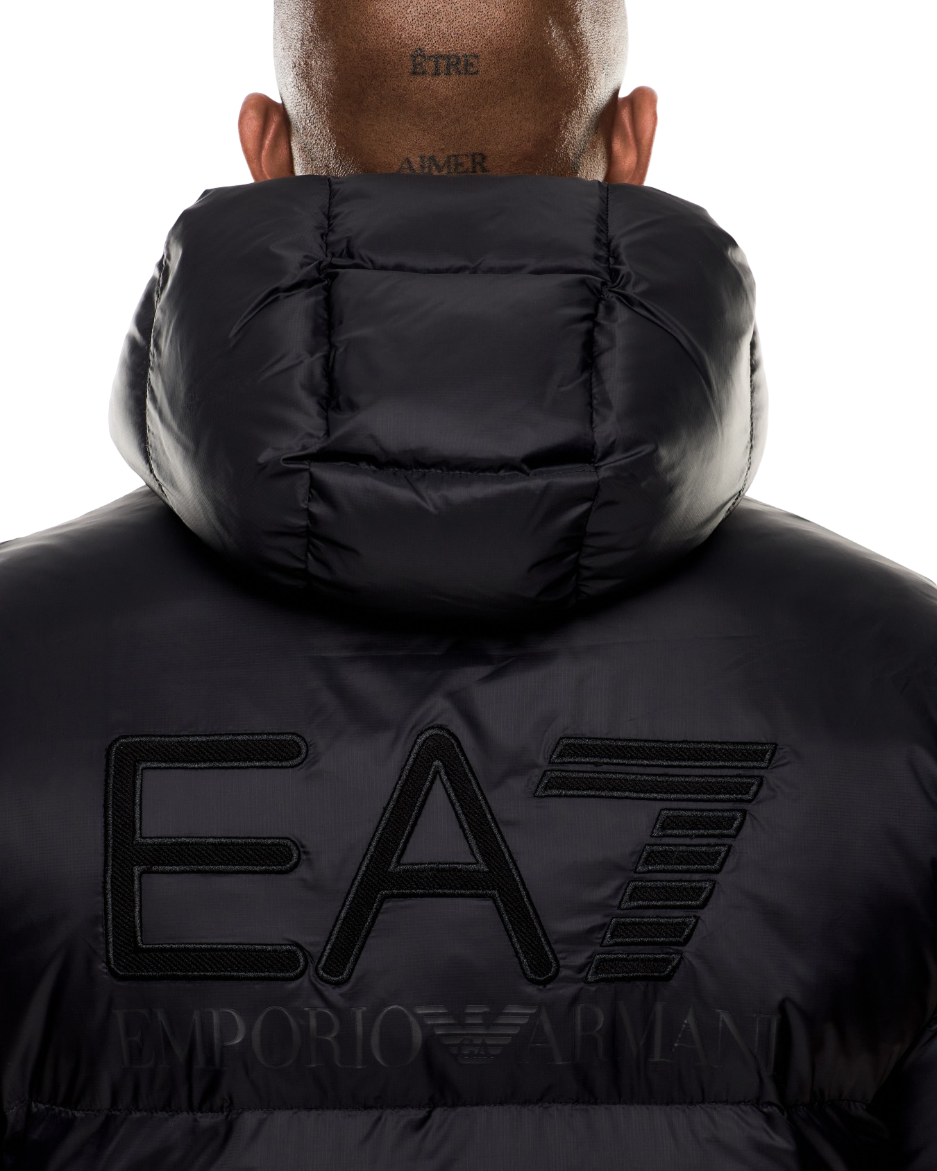 EA7 - Piumino Nero con Cappuccio con Logo sul Retro