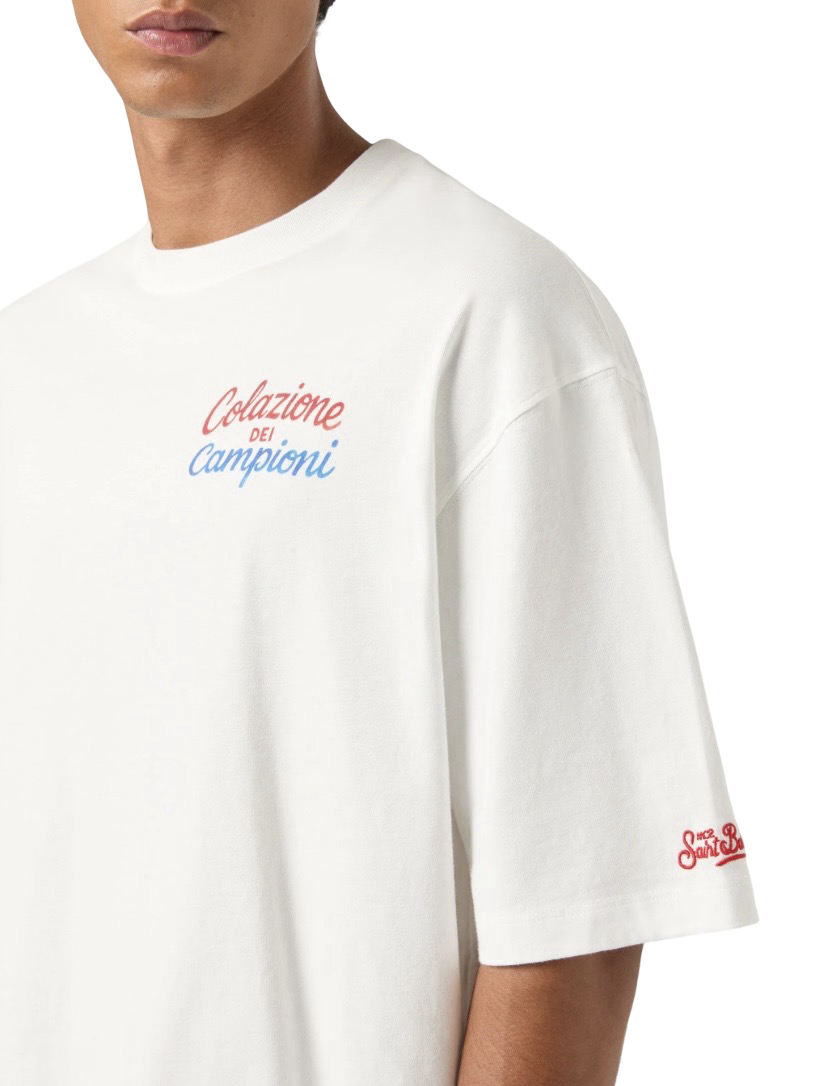 MC2 SAINT BARTH - T-shirt Bianca Delmar con stampa Colazione Dei Campioni sul retro