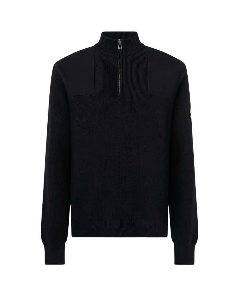 BELSTAFF - Maglione Nero Commander Mezza Zip