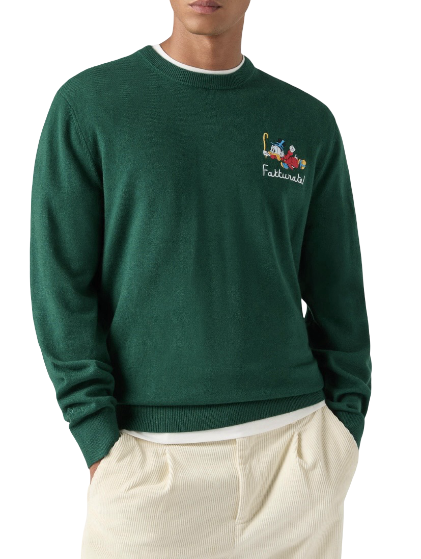 MC2 SAINT BARTH - Maglione Verde Heron Light Embry con ricamo Scrooge Fatturate