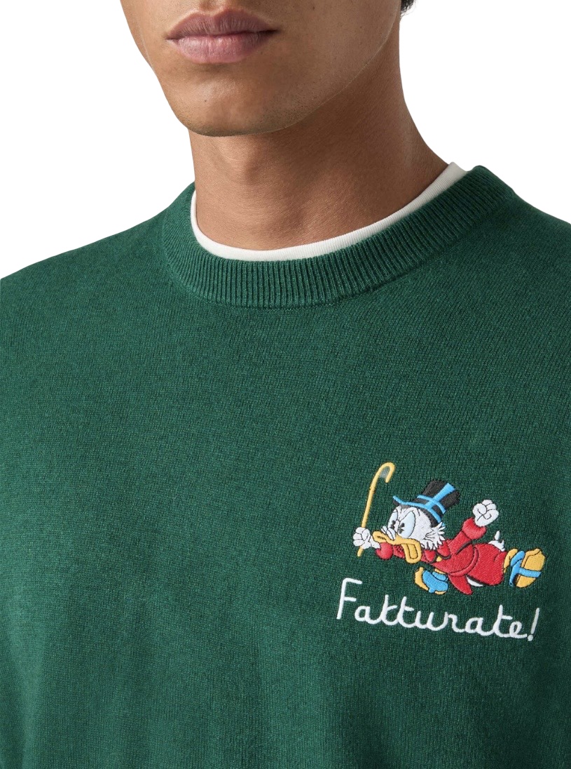 MC2 SAINT BARTH - Maglione Verde Heron Light Embry con ricamo Scrooge Fatturate