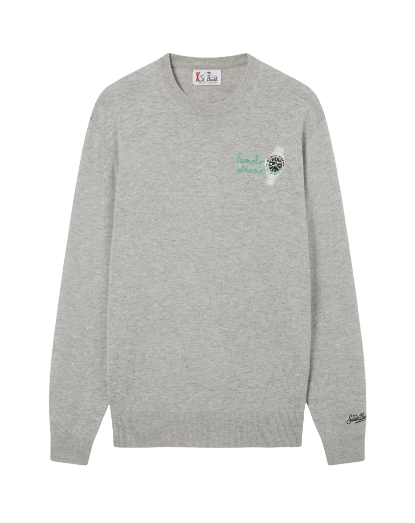 MC2 SAINT BARTH - Maglione Heron Light Embry Grigio con ricamo Watch Famolo Strano