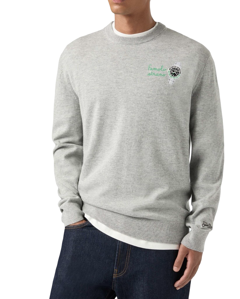 MC2 SAINT BARTH - Maglione Heron Light Embry Grigio con ricamo Watch Famolo Strano
