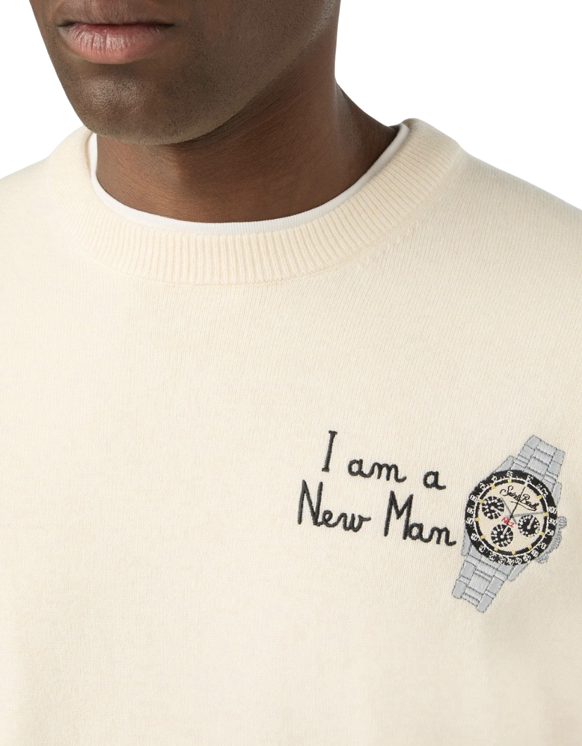 MC2 SAINT BARTH - Maglione Heron Light Embry Bianco con ricamo Watch I am a New Man