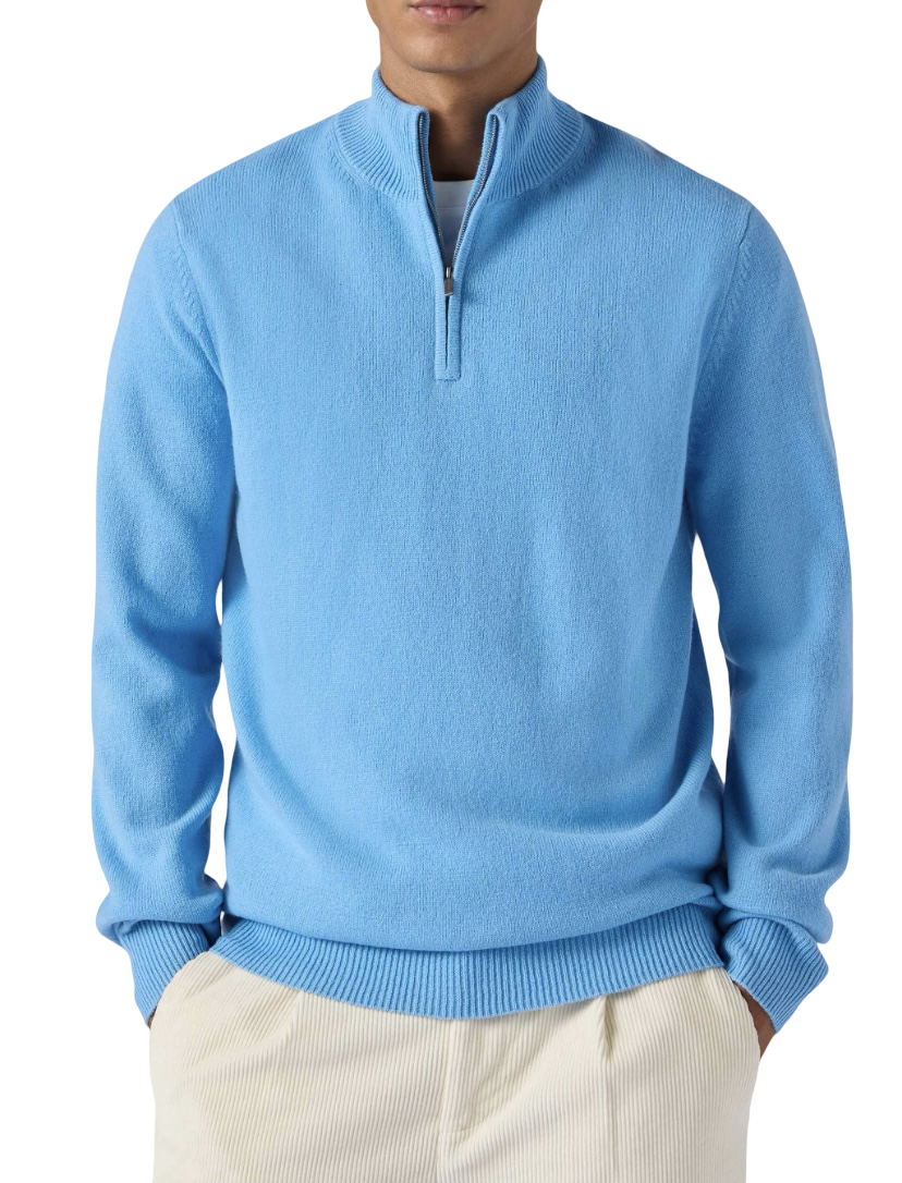 MC2 SAINT BARTH - Maglione Azzurro Polvere Mezza Zip Jermyn