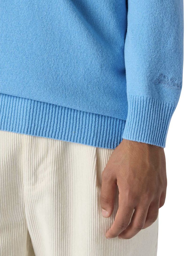 MC2 SAINT BARTH - Maglione Azzurro Polvere Mezza Zip Jermyn